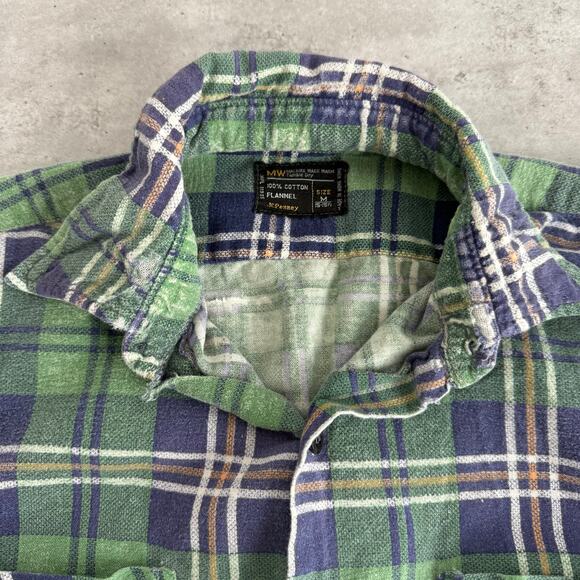 Vintage 70s JCPenny flannel button up shirt 100% cotton mens size medium - Picture 3 of 12